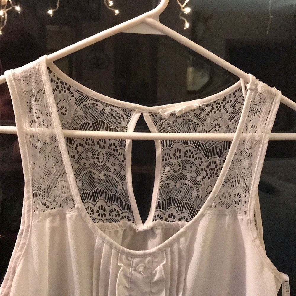 Edge White Sheer Tank Top Blouse Lace Straps Back - Picture 2 of 7